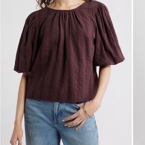 Treasure & Bond Women's Puff Sleeve Peasant Top - Plum